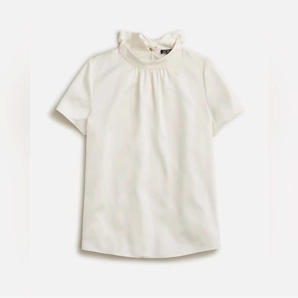 NWT J. Crew Short-sleeve tie-neck top in everyday crepe, Ivory Sz Small